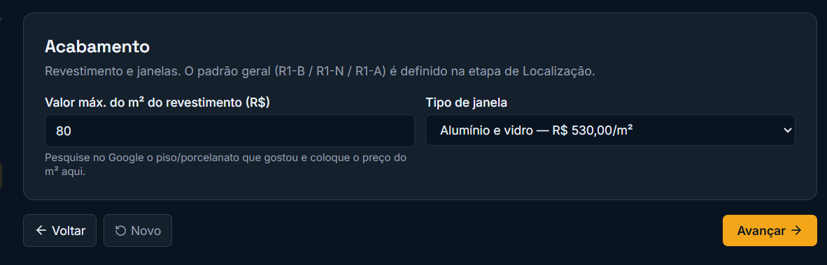 Passo 4 - Defina os padrões de acabamento